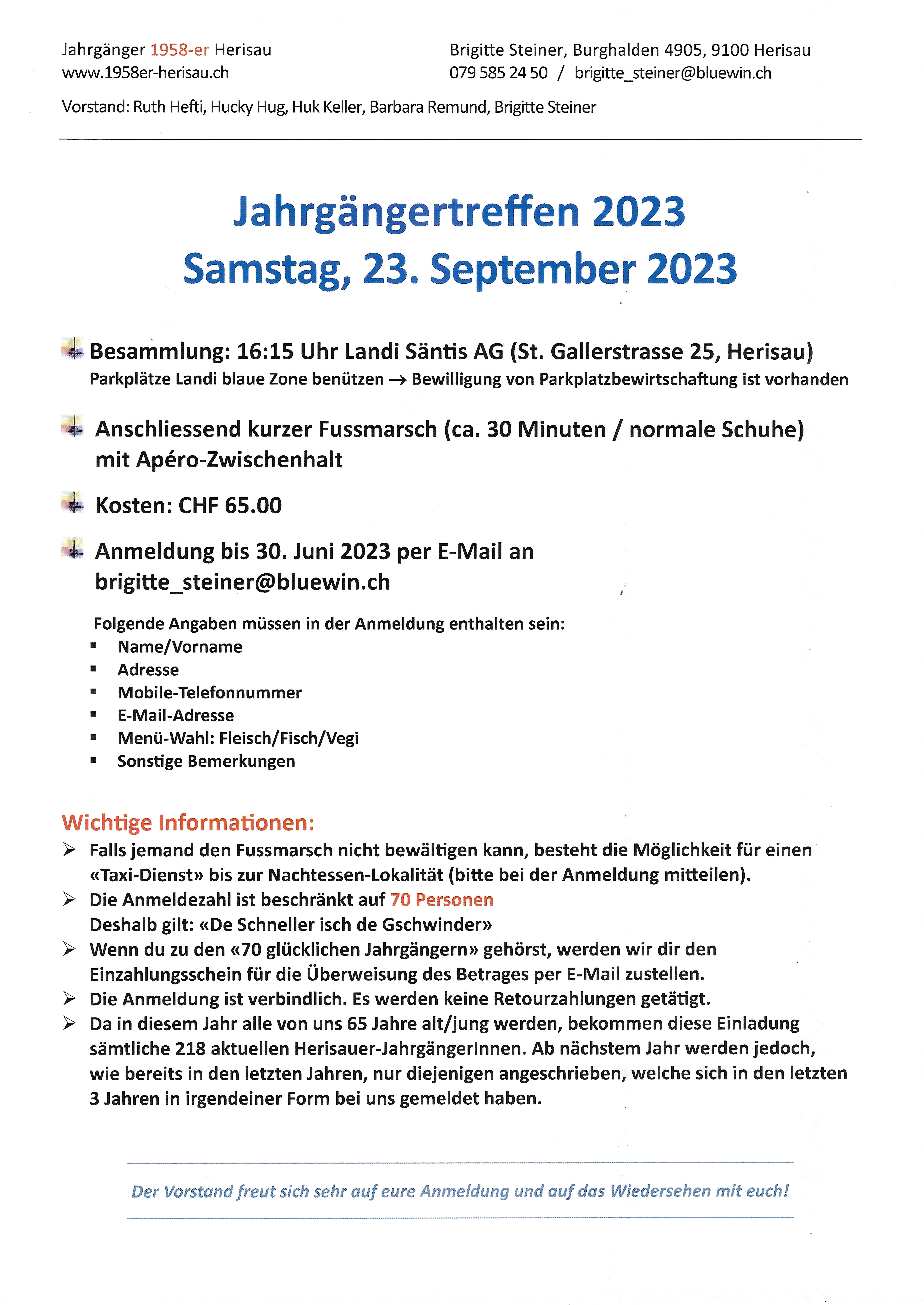 Einladung Jahrgnger 2023